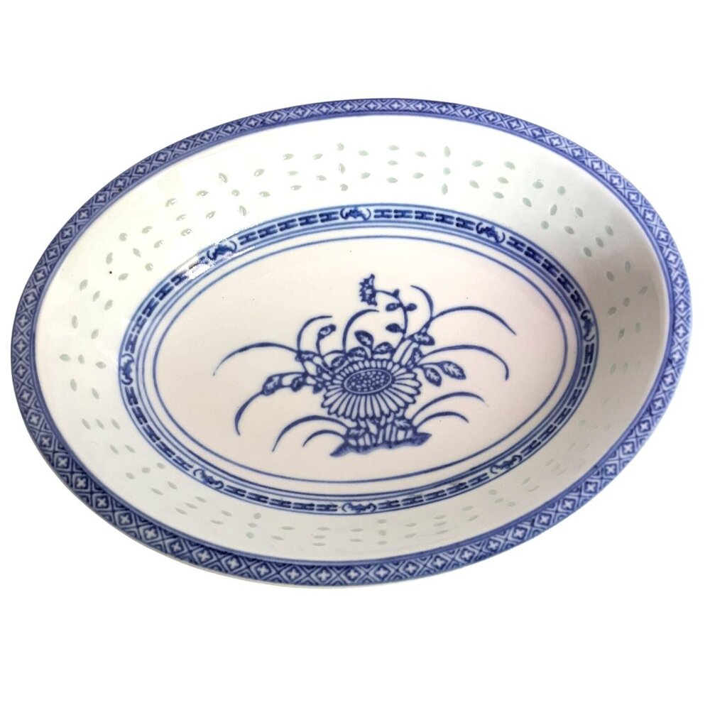 4 TIENSHAN Chrysanthemum Rice Grains Pattern Blue and White Bread/Butter Plates
